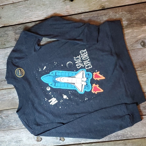 Cat & Jack long sleeve S (6/7) glow-in-the-dark Space Rocket gray top - Picture 1 of 10